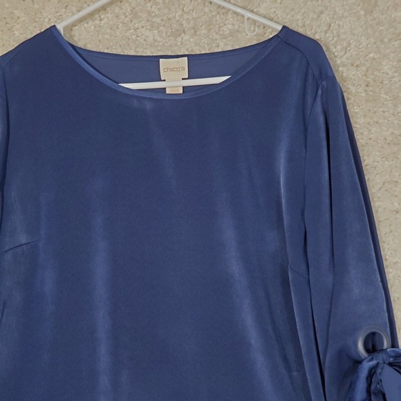 Chicos Women Grommet Sleeve Top Size 2 Petite US 12 Blue Office Event Blouse - Picture 3 of 13